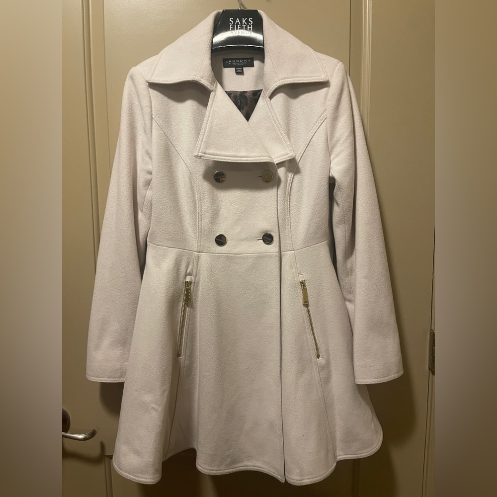 Laundry by Shelli Segal Cottonball Cream Skirted Wool Peacoat Medium size M